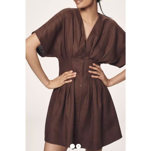 New Anthropologie The Tobie Button-Front Pleated Shirt Dress by Exquise: Linen s - Picture 3 of 8
